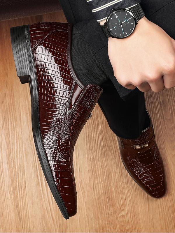 Men's Business Style Crocodile Embossed Slip on Dress Shoes, Fashionable Pointed Toe Shoes for Work Office, Breathable Comfortable Shoes for Daily Wear