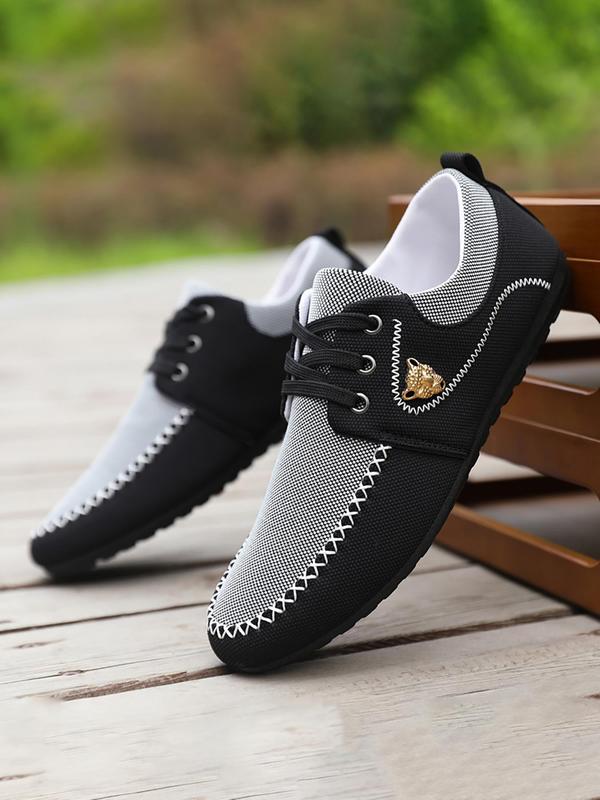 Men's Business Colorblock Animal Decor Slip-on Shoes, Casual Comfortable Breathable Flat Shoes, Fashionable Streetwear Shoes for Daily Footwear for Boy