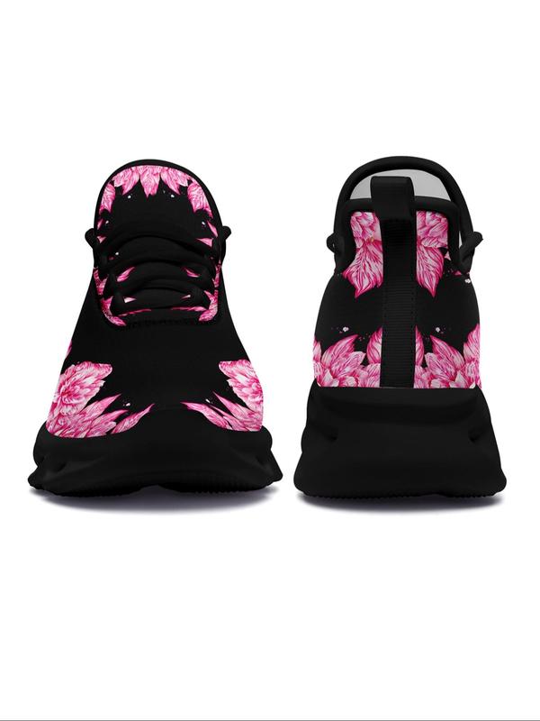 Floral Skull Print Lace Up Mesh Sneakers for Trainer, Casual Sporty Running Shoes for Women, Ventilate Hollow Out 2024 Fall Shoes Soles Athletic Walking Shoes for Women, Fall Outfits, Fall Freshness