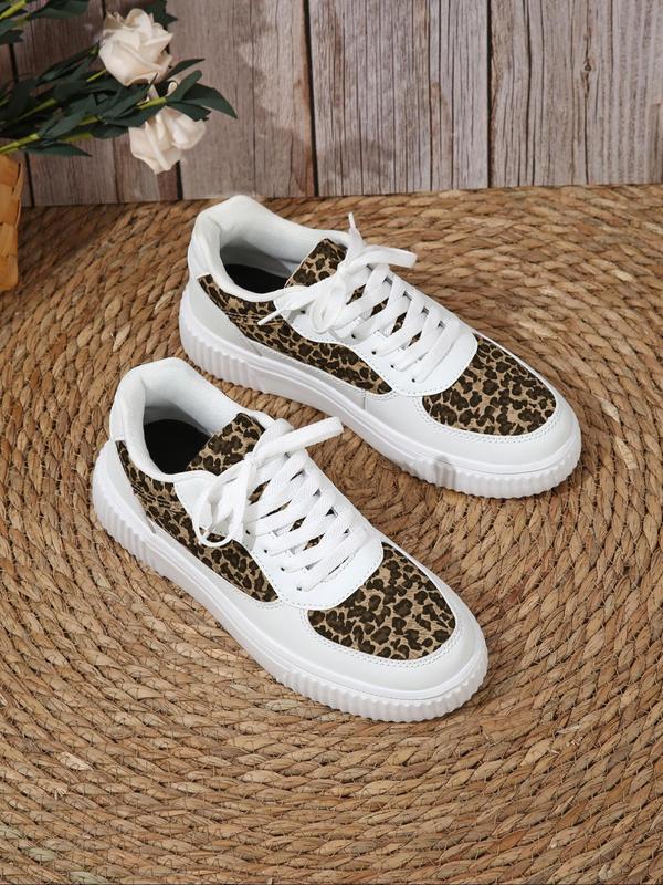 Women's Fashion Leopard Print Lace Up Low Top Sneakers, Casual Comfortable Sports Shoes for Daily Wear, Female Designer All-match Round Toe Shoes for Daily Wear