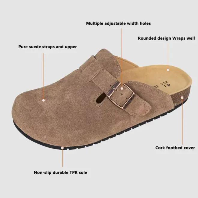 Women's Round Toe Cork Clogs, Fashion Suede Shoes, Outdoor Slippers, Adjustable Buckle Clogs, Vintage Fashion Walking Shoes, Slippers, Spring Summer Autumn Winter Shoes