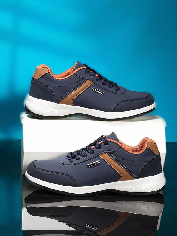 Men's Sporty Lace Up Low Top Pu Leather Sneakers, Casual Comfortable Eva Non-slip Breathable Running Shoes, Trendy Shoes for Daily Life