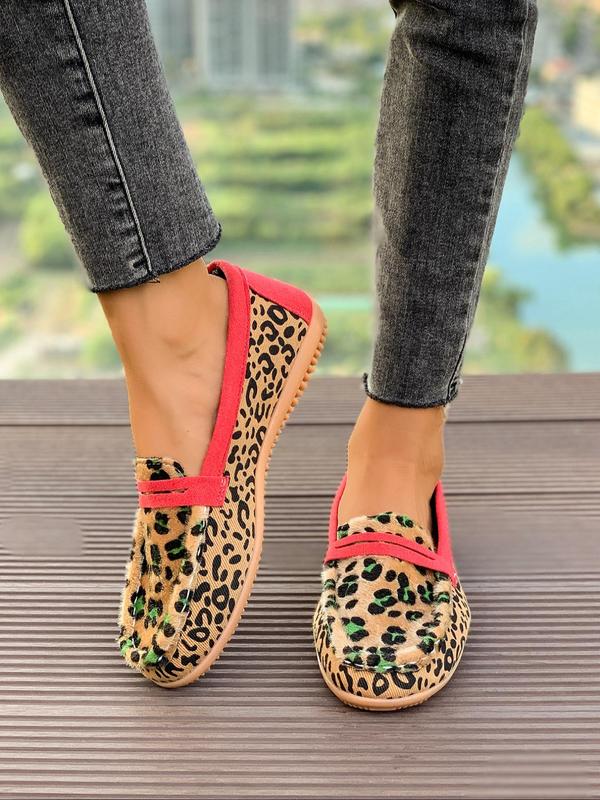 Fashion Leopard Patchwork Pattern Slip on Flats, Casual Comfortable Round Toe Flat Shoes for Daily Wear, Female All-match Shoes for Daily Wear