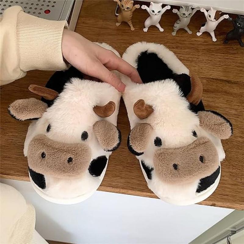 Cow Pattern Cozy Slippers - Soft Plush Lined Non-Slip Fuzzy Cozy Shoes for Bedroom Lounge - Perfect for Cold Weather, Gift Idea Walking Shoes Footwear