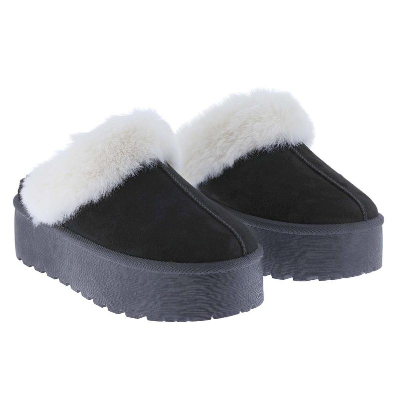 BELOVELY Cozy Fall Slippers for Women  | Women's Faux Fur Slip-On Platform Winter Mules | Fluffy Suede Comfort Slip-On Shoes Women's Fluffy snow boot[snowboosts-13] Girl Walking Shoes Footwear Flipflop Slide Soft Women's Fluffy casual warm indoor comfort