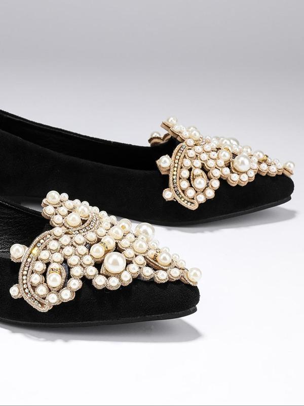 Women's Elegant Faux Pearl Decorated Slip on Flats, Trendy Pointed Toe Flat Shoes, Fashionable Shoes for Daily Wear