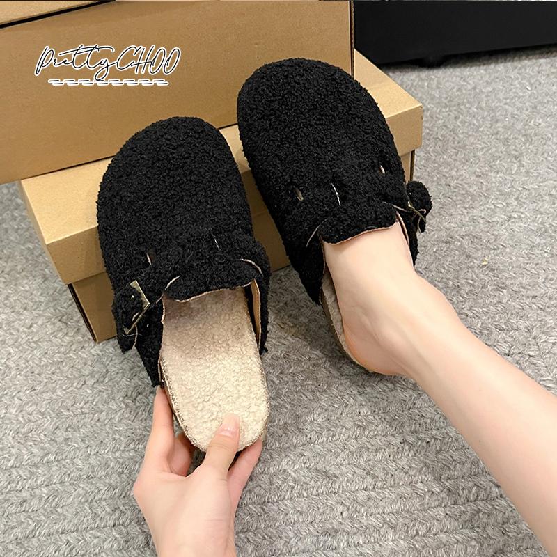 Soft Footbed Teddy Fur Mule Clogs For Woman Winter Warm Plush Slide Sandals Ladies Brand Design Fluffy Birken Shoes