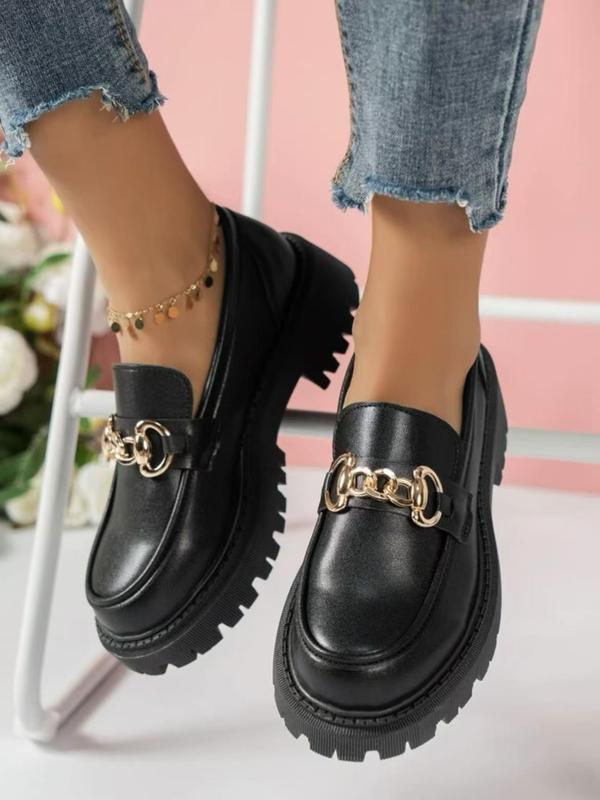 Women's Fashionable Chain Decorated Loafers, Casual Comfortable Platform Shoes for Daily Wear, Female All-match Round Toe Shoes for Daily Wear