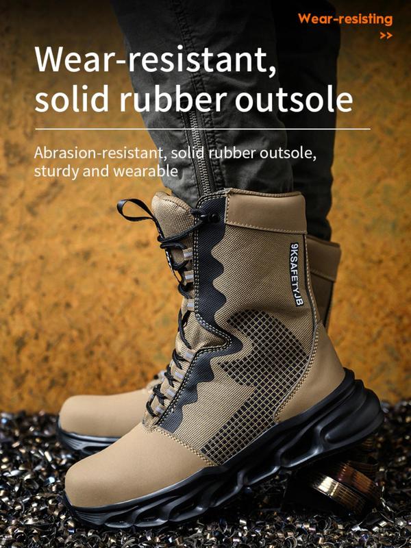 Men's Solid Color Lace Up Ankle Work Boots, Casual Outdoor Anti-slip and Wear-resistant & Dust-proof with Tongue Safety Boots for Men, Fashion All-match Boots for Daily Work Wear