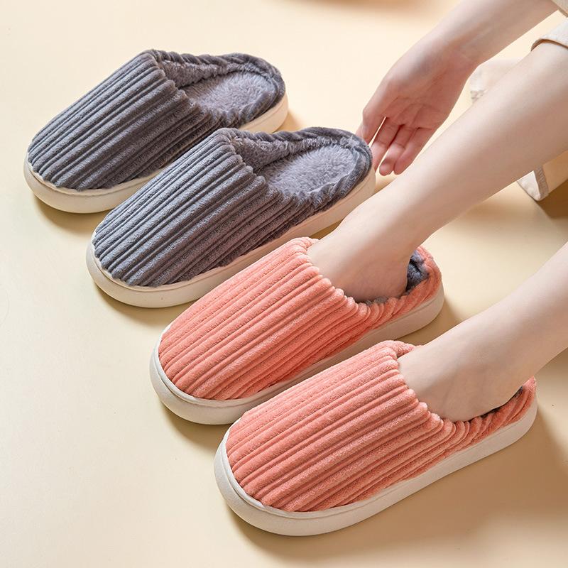 Cotton Slippers For Men And Women Winter Home Indoor Home Non-Slip Thick Sole Couple Shoes Winter Footwear Flipflop