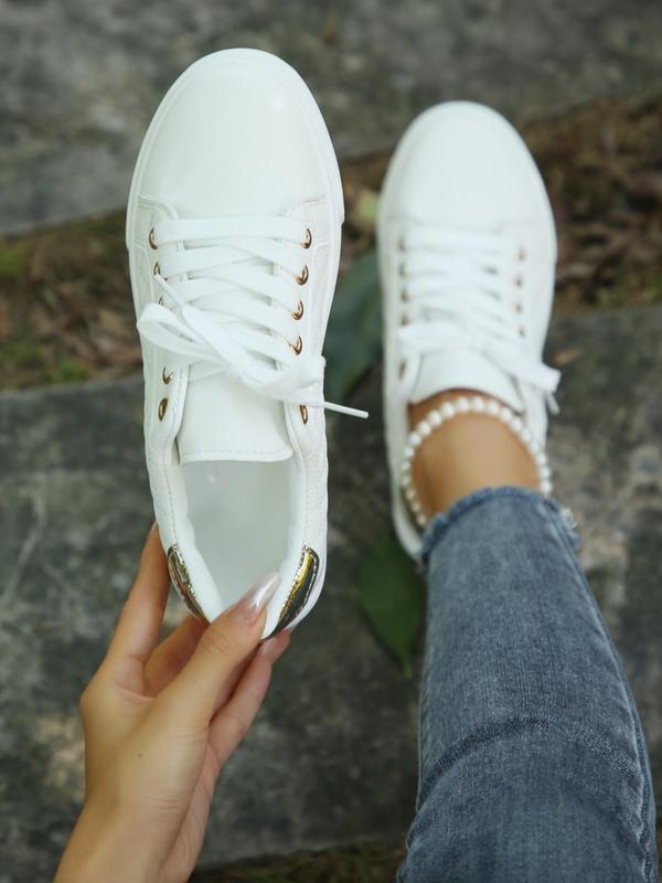 Women's Fashionable Lace Up Low Top Sneakers, Designer Shoes Casual Comfortable Sports Shoes for Daily Wear, Female All-match Round Toe Shoes for Daily Wear