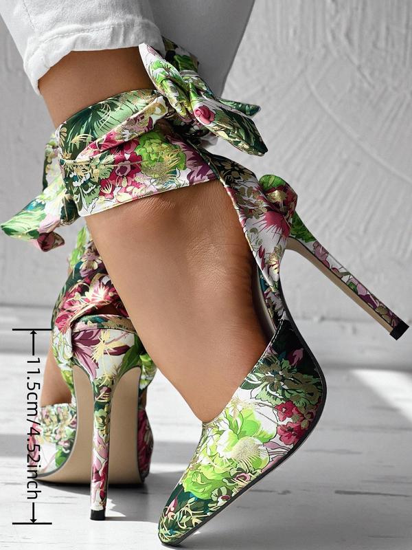 Women's Random Floral Print Stiletto Heels, 2024 Elegant Gorgeous Pointed Toe High Heels for Party, Banquet, Wedding, Fashionable Ankle Strap High Heel Shoes for Women