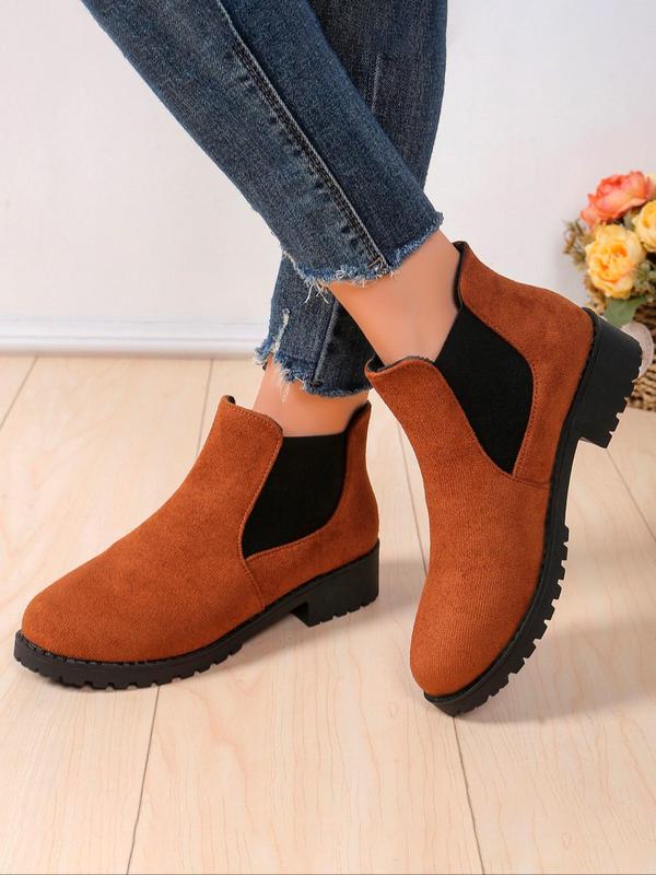 Women's Fashionable Solid Color Ankle Boots, Casual Comfortable Round Toe Boots for Daily Wear, Female All-match Trendy Shoes for Fall & Winter