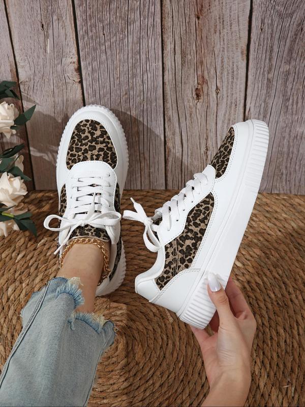 Women's Fashion Leopard Print Lace Up Low Top Sneakers, Casual Comfortable Sports Shoes for Daily Wear, Female Designer All-match Round Toe Shoes for Daily Wear