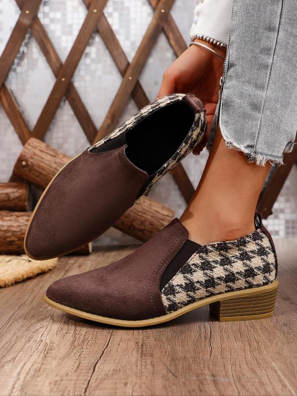 Women's Fashionable Houndstooth Pattern Slip on Flat Shoes, Casual Comfortable Pointed Toe Shoes for Daily Wear, All-match Commuter Shoes for Women & Girls