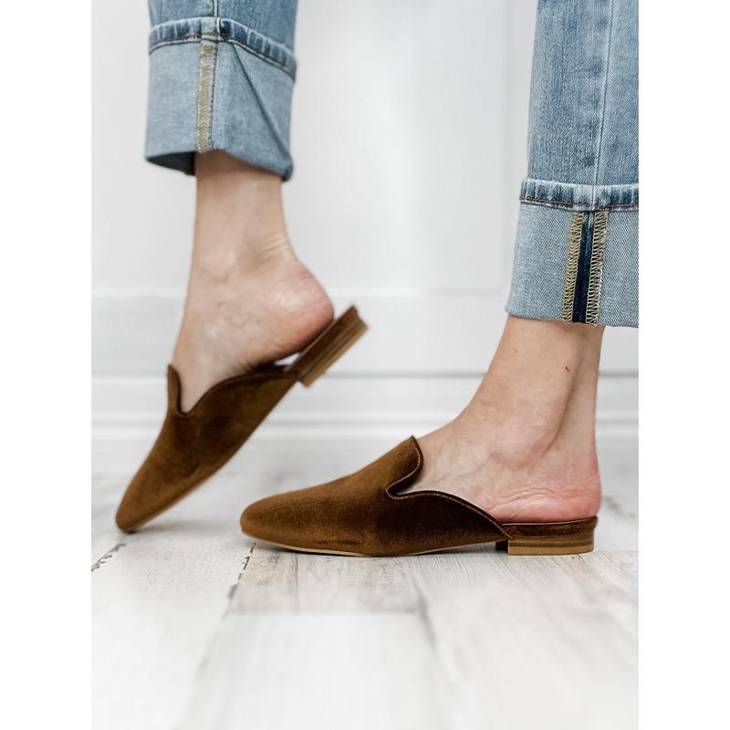 Corkys Spotlight Slip On Mule Shoes in Cinnamon Velvet