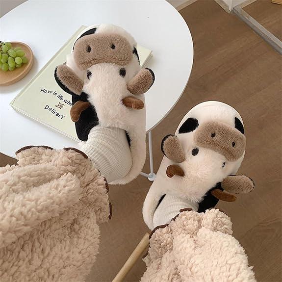 Cow Pattern Cozy Slippers - Soft Plush Lined Non-Slip Fuzzy Cozy Shoes for Bedroom Lounge - Perfect for Cold Weather, Gift Idea Walking Shoes Footwear