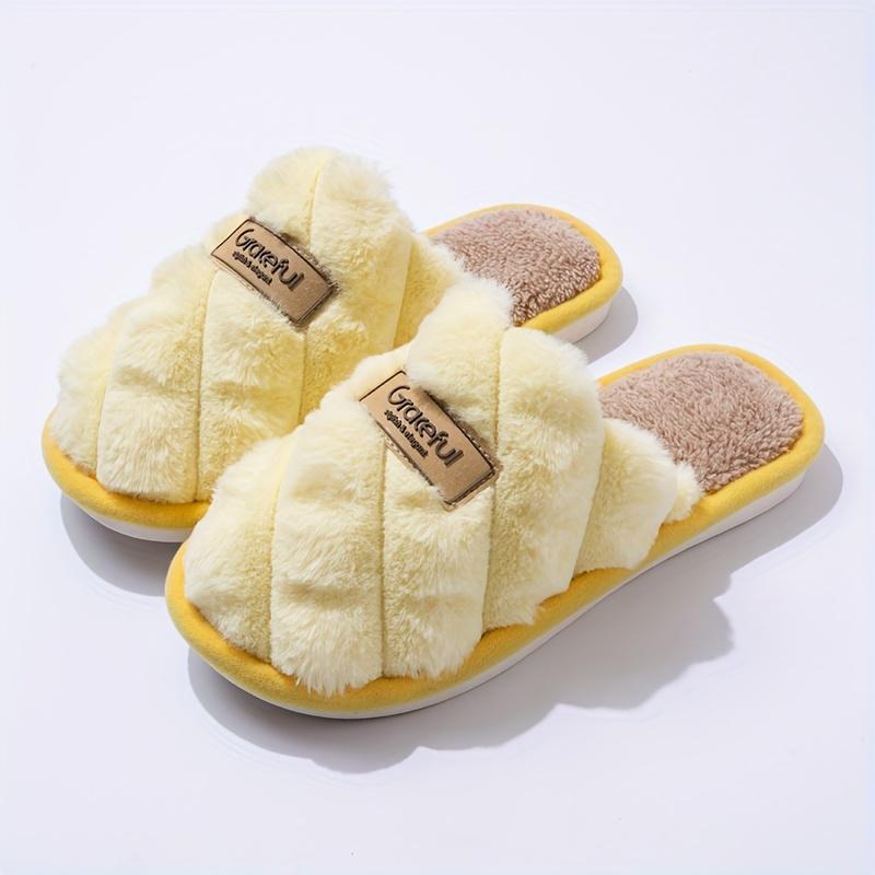 Warm Cozy Plaid Colorblock Slippers for Men & Women - Non-Slip Indoor Home Shoes with Soft Faux Rabbit Fur Lining