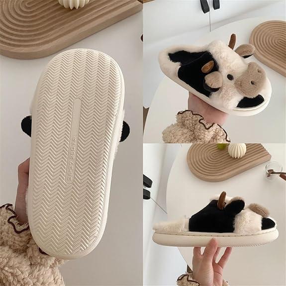 Cow Pattern Cozy Slippers - Soft Plush Lined Non-Slip Fuzzy Cozy Shoes for Bedroom Lounge - Perfect for Cold Weather, Gift Idea Walking Shoes Footwear