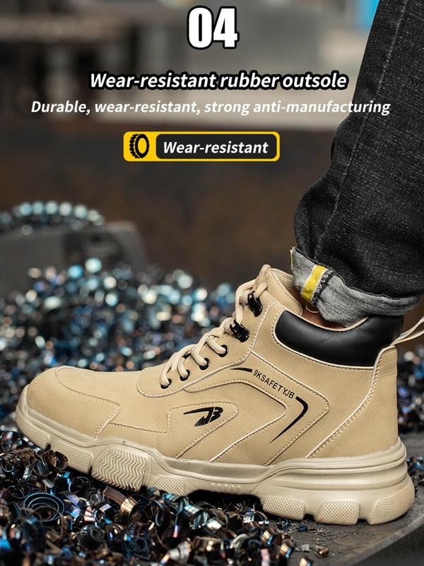 Men's Anti-smash & Anti-puncture Waterproof Work Shoes, Casual Comfortable Breathable Mid Top Safety Shoes, Fashionable Anti-slip Shoes for Daily Wear