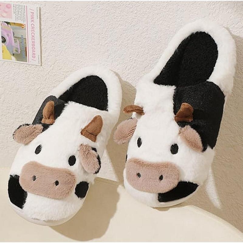 Cow Pattern Cozy Slippers - Soft Plush Lined Non-Slip Fuzzy Cozy Shoes for Bedroom Lounge - Perfect for Cold Weather, Gift Idea Walking Shoes Footwear