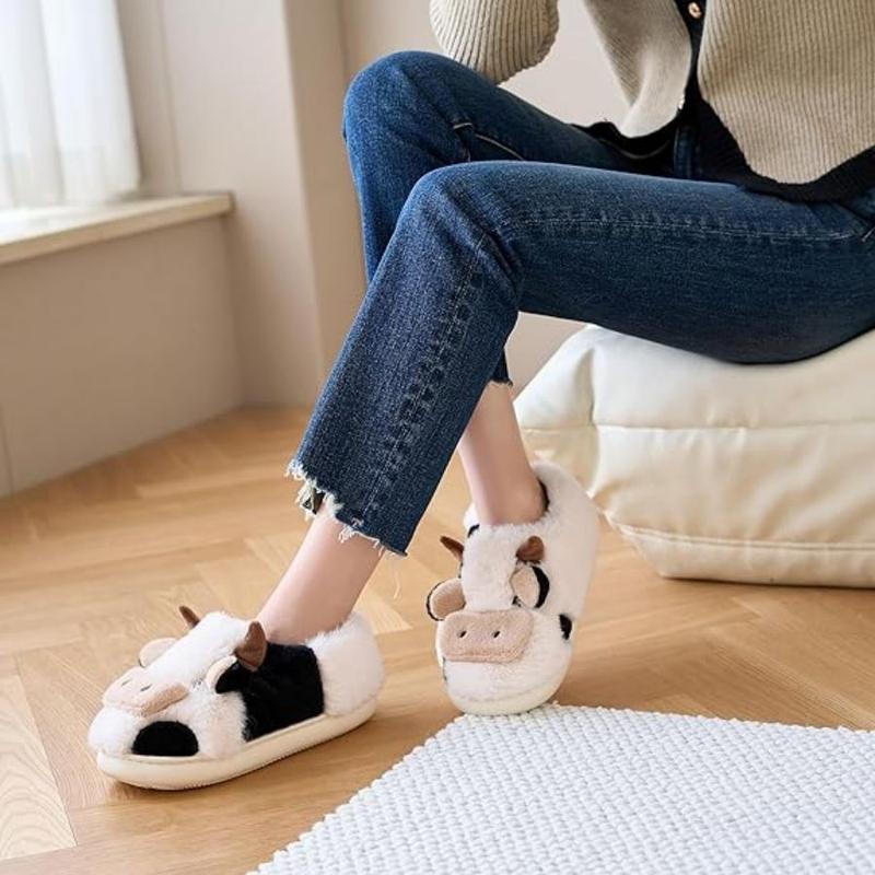 Cow Pattern Cozy Slippers - Soft Plush Lined Non-Slip Fuzzy Cozy Shoes for Bedroom Lounge - Perfect for Cold Weather, Gift Idea Walking Shoes Footwear