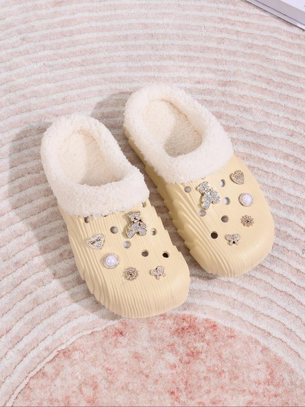 Women's Cute Bear & Butterfly Design Clogs, Casual Comfortable Home Slippers, Warm Slippers for Indoor & Outdoor Use for Fall & Winter