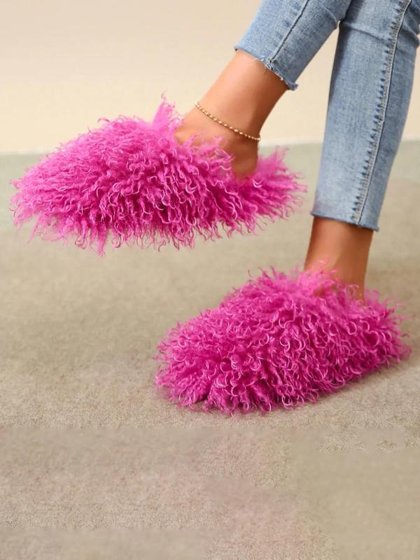 Women's Solid Color Fluffy Plush Slippers, Casual Soft Comfortable Home Slippers, Warm Slippers for Indoor & Outdoor Use for Fall & Winter