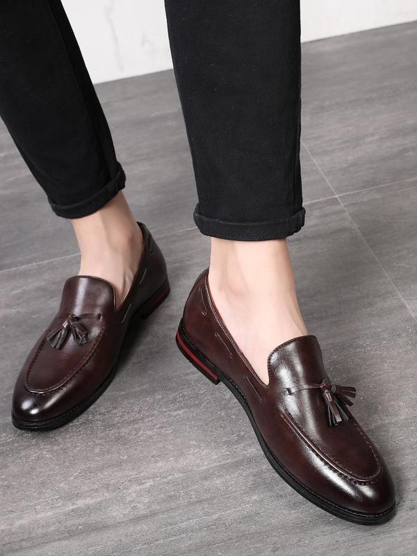 Men's Business Style Solid Color Tassel Decor Slip-on Loafers, Fashionable Pointed Toe Dress Shoes for Work Office, Male All-match Commuter Shoes for Daily Wear