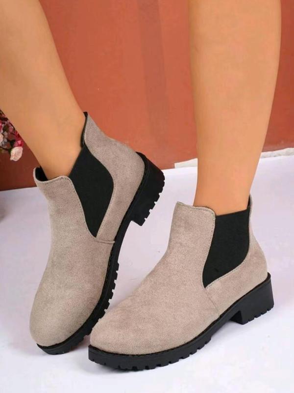 Women's Fashionable Solid Color Ankle Boots, Casual Comfortable Round Toe Boots for Daily Wear, Female All-match Trendy Shoes for Fall & Winter