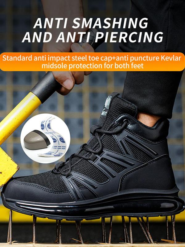 Men's Casual Lace Up High Top Safety Boots, Fashionable Breathable Comfortable Anti-stab Work Shoes for Daily Wear, Male All-match Round Toe Shoes for Daily Wear Work Boots