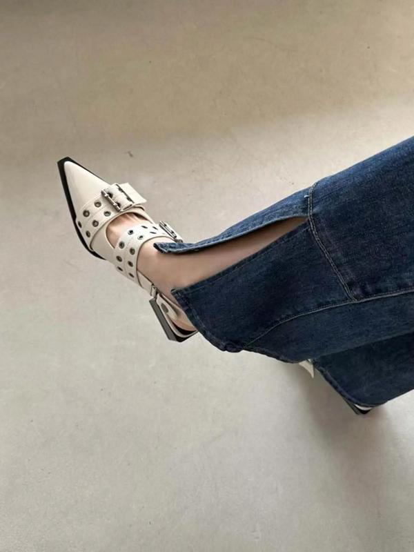 Women's Plain Buckle Decorated Flat Shoes As Gift, Summer Footwear, Casual Non-slip Pointed Toe Walking Shoes for Girls for Summer Party Musical Back To School