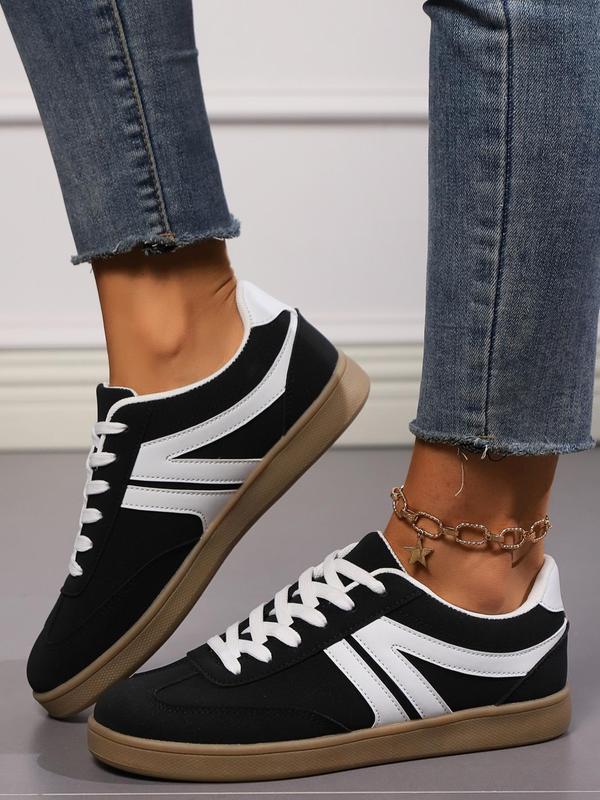 Women's Fashionable Lace Up Low Top Shoes, Casual Comfortable Breathable Sports Shoes, Female All-match Round Toe Shoes for Daily Wear Flat Sneakers