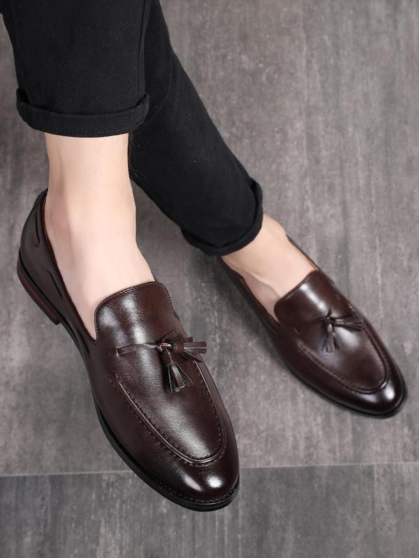 Men's Business Style Solid Color Tassel Decor Slip-on Loafers, Fashionable Pointed Toe Dress Shoes for Work Office, Male All-match Commuter Shoes for Daily Wear