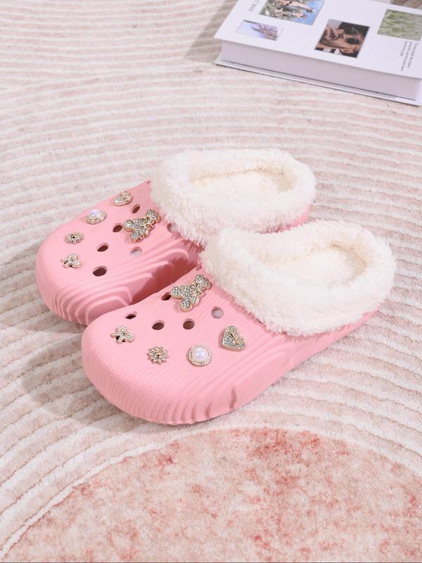 Women's Cute Bear & Butterfly Design Clogs, Casual Comfortable Home Slippers, Warm Slippers for Indoor & Outdoor Use for Fall & Winter