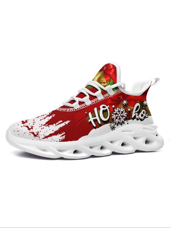 Women's Christmas Themed Lace Up Front Sock Sneakers, Casual Comfortable Breathable Sports Running Shoes, Female All-match Round Toe Shoes for Daily Wear