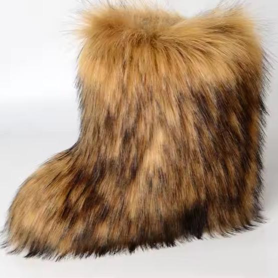 Women's Faux Fur Boots - Furry Footwear resistant warm