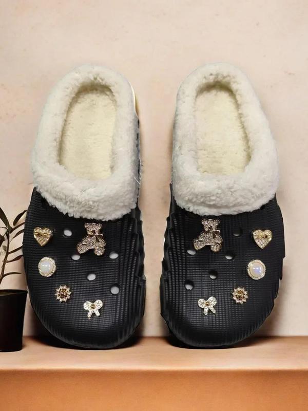 Women's Cute Bear & Butterfly Design Clogs, Casual Comfortable Home Slippers, Warm Slippers for Indoor & Outdoor Use for Fall & Winter