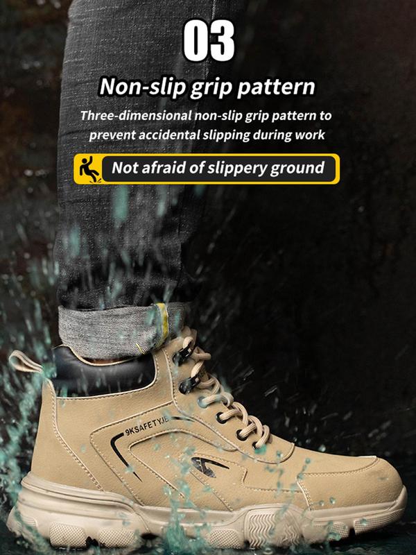 Men's Anti-smash & Anti-puncture Waterproof Work Shoes, Casual Comfortable Breathable Mid Top Safety Shoes, Fashionable Anti-slip Shoes for Daily Wear