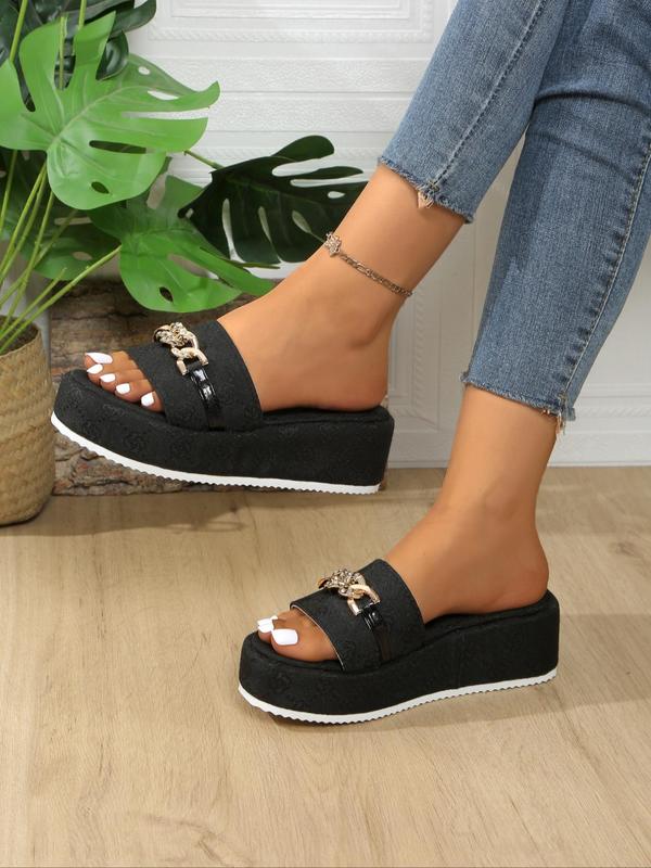 Women's Fashionable Platform Sandals, Casual Comfortable Chain Decorated Slip on Sandals for Summer, Female All-match Shoes for Beach Vacation