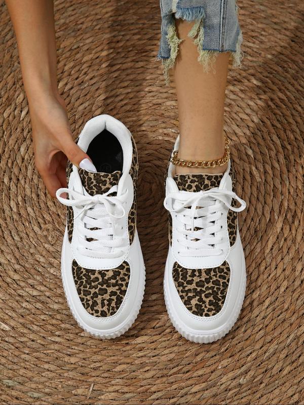 Women's Fashion Leopard Print Lace Up Low Top Sneakers, Casual Comfortable Sports Shoes for Daily Wear, Female Designer All-match Round Toe Shoes for Daily Wear