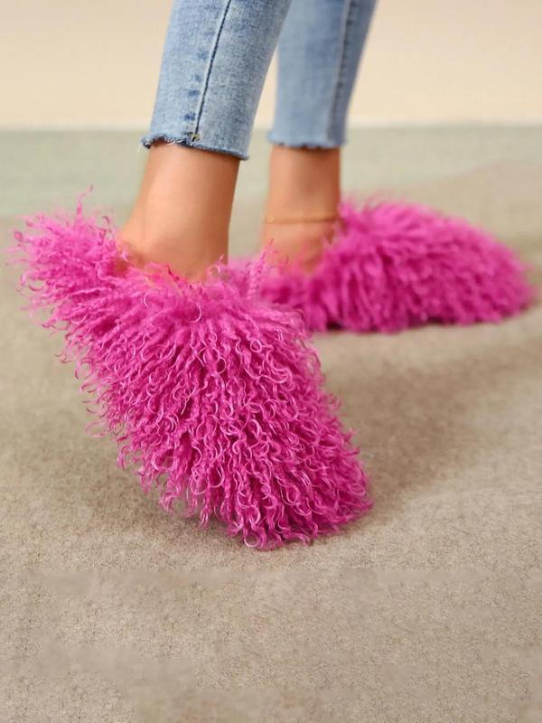 Women's Solid Color Fluffy Plush Slippers, Casual Soft Comfortable Home Slippers, Warm Slippers for Indoor & Outdoor Use for Fall & Winter