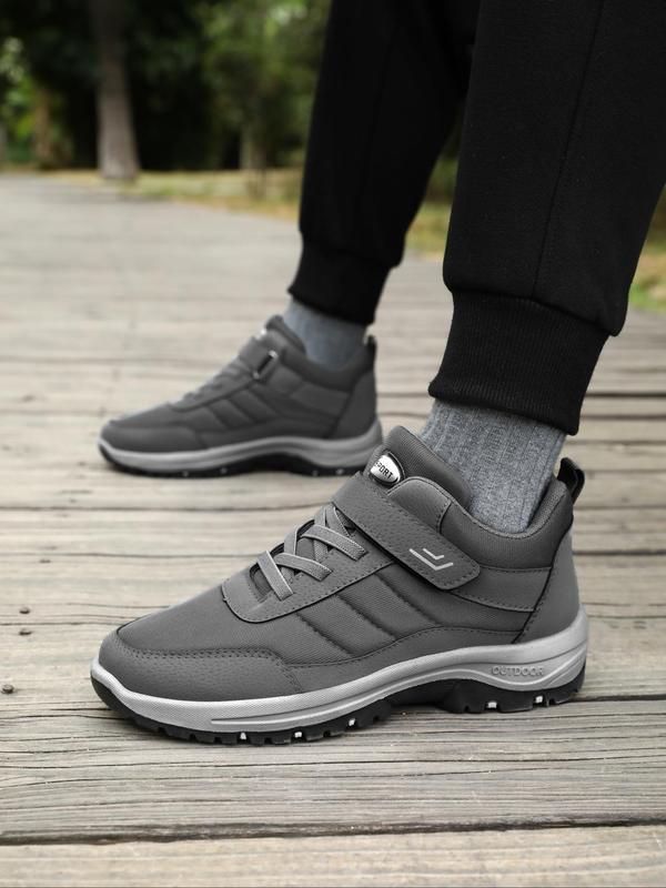 Men's Casual Plain Velcro Ankle Boots, Warm Comfortable Lined Sports Running Shoes, Outdoor Hiking Shoes, Male All-match Round Toe Shoes for Daily Wear