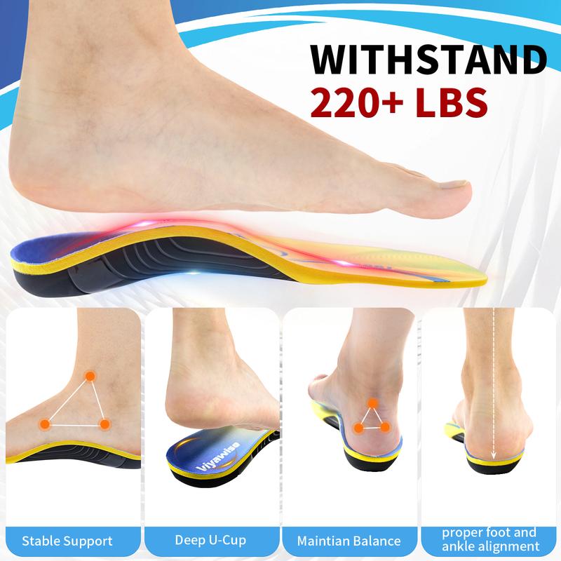 Viyawise Work Boot Insoles for Standing All Day, High Arch Support Orthotic Shoe Inserts Relief Plantar Fasciitis, Flat Feet, Achilles Tendonitis - Women Men Walk Cloud Step Gel Insoles