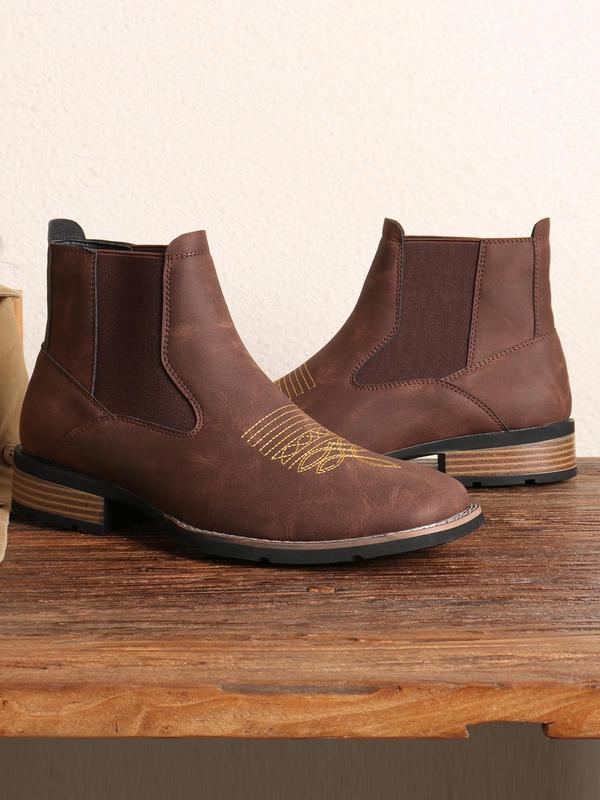 Men's Business Embroidering Design Ankle Boots, Fashionable Retro Style Boots for Daily Wear, Casual Comfortable Shoes for Daily Wear