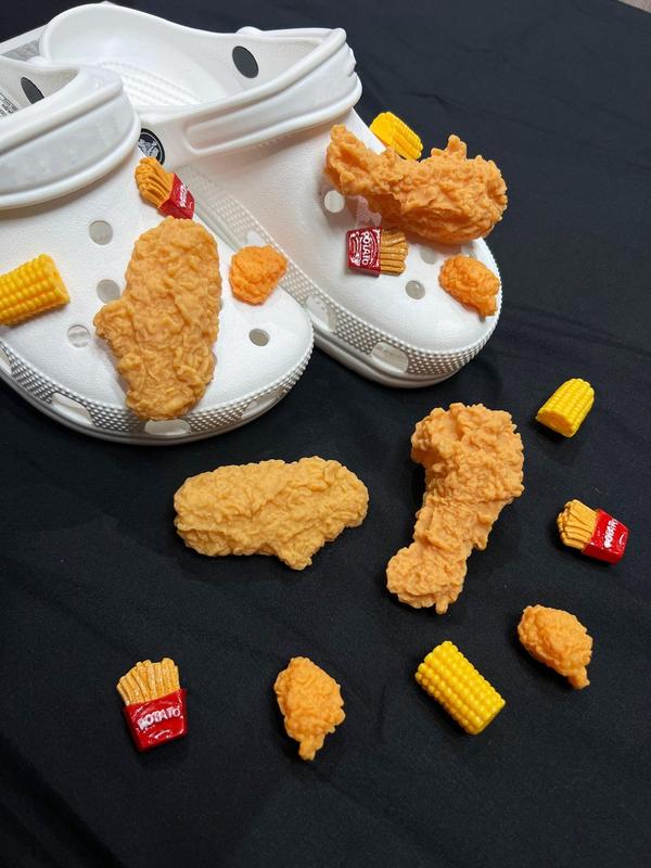 Cute Cartoon Food Shoe Decoration, 8pcs set Cute Fried Chicken French Fries 3d Decoration Shoes Decorations for Clogs, Vented Clogs, Sandals, Slippers, Holiday Shoe Accessories