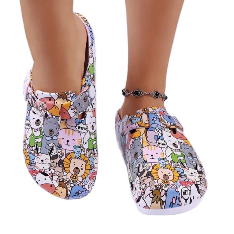 Women’s Animals Cartoon Print EVA Clogs for Women - Soft, Slip-On, Flat Heel, Cap Toe, Comfortable Beach & Garden Shoes with Random Flower Pattern, EVA Insole and Outsole, Ideal for Lab & Surgery Room Work Footwear Walking Shoes Lightweight Design