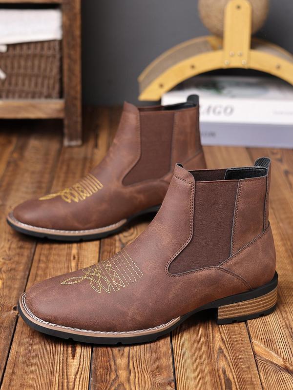 Men's Business Embroidering Design Ankle Boots, Fashionable Retro Style Boots for Daily Wear, Casual Comfortable Shoes for Daily Wear