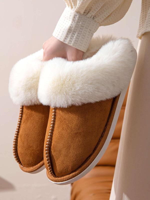 Women's Solid Color Fluffy Plush Slippers, Casual Soft Comfortable Home Slippers, Warm Slippers for Indoor & Outdoor Use for Fall & Winter