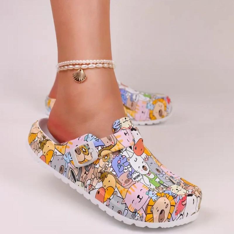 Women’s Animals Cartoon Print EVA Clogs for Women - Soft, Slip-On, Flat Heel, Cap Toe, Comfortable Beach & Garden Shoes with Random Flower Pattern, EVA Insole and Outsole, Ideal for Lab & Surgery Room Work Footwear Walking Shoes Lightweight Design